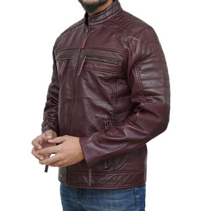 2026 Latest Design <b>Men's</b> Genuine <b>Leather</b> Moto <b>Jacket</b> OEM Service Stand Collar Zipper Closure Solid Color Slim Fit - Product Image 5