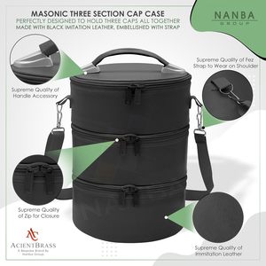 Étui de transport souple maçonnique à trois sections en similicuir noir, sac de rangement de voyage avec double fermeture éclair, ajustable et arrondi - Product Image 5
