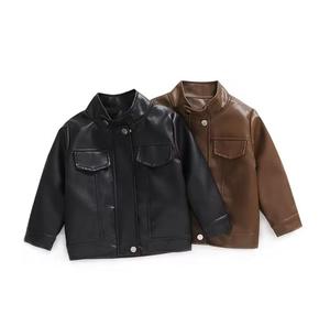 Veste unisexe en cuir PU, col montant, coupe-vent, rivets sur le devant, logo, style moto décontracté, couleur unie, manches classiques, vêtement d'hiver - Product Image 1