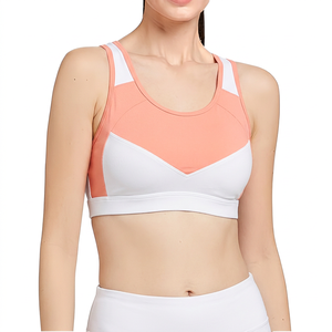 Sujetador deportivo con bloques de color para mujer, rosa, azul marino, soporte medio, para gimnasio, yoga, ropa deportiva - Product Image 4