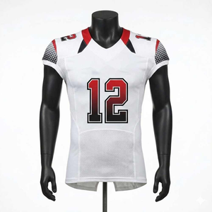 Maillot de football américain pour homme blanc, rouge, noir, taille 12, sublimé, en maille respirante, sans manches, col en V, ajusté, avec numéros d'équipe - Product Image 1