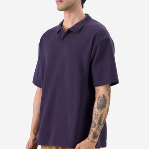 Polo de Algodón Morado Oscuro para Hombre, Transpirable, Liso, de Manga Corta, Informal, Talla Grande - Product Image 3