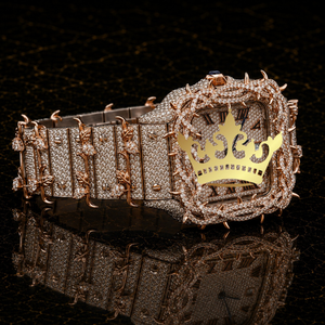 Montre de luxe pour homme, style Hip Hop, avec mouvement antique, entièrement sertie de diamants Moissanite VVS, carrée, en or rose, avec bracelet blanc et or rose - Product Image 2