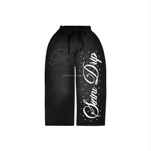 ชุดเซ็ตเสื้อฮู้ดดี้และกางเกงวอร์มทรงบานโอเวอร์ไซส์ สไตล์สตรีทแวร์ สำหรับผู้ชาย ผ้าคอตตอน 100% ซิปหน้า ล้างสีแบบ Acid Wash ประดับคริสตัล - Product Image 6