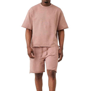 Ensemble tendance homme : T-shirt à manches courtes et short, 2 pièces, col rond, couleur rose délavée, confortable pour l'été - Product Image 6