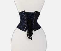 Corset gainant pour femme en brocart floral noir et bleu roi, à maintien ferme, respirant, sans couture, avec fermeture à agrafes et armatures en acier