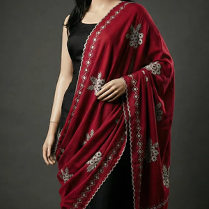 Châle-écharpe pour femme en voile de coton bleu, broderie florale en strass Schiffli, doux, léger, respirant, pour usage quotidien, toutes saisons - Product Image 4