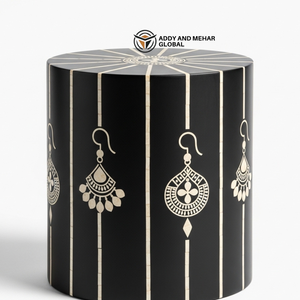 Black Floral Bone Inlay Side Table – Luxury Handcrafted End Table Modern Black Bone Inlay <b>Stool</b> Table – Floral Pattern Accent - Product Image 5