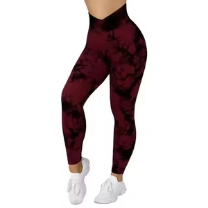 High Waist Tie Dye <b>Print</b> <b>Leggings</b> Full Length Stretch Knitted Spandex Polyester Sporty Women's With Pockets - Product Image 1