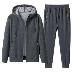 Ensemble de survêtement 2-en-1 noir à capuche pour homme, fermeture éclair intégrale, décontracté, respirant, en polyester, pour l'hiver, couleur unie, poches latérales, coupe ample - Product Image 6