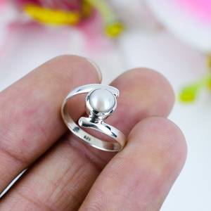 Handmade Luxury Freshwater Pearl Bezel Setting <b>Ring</b> 925 Sterling Silver Round Stone Jewelry for Women Party Gift - Product Image 1