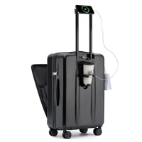 Valise rigide personnalisée ABS+PC à ouverture frontale avec port USB, serrure TSA, roues pivotantes, OEM ODM, logo personnalisé, vente en gros d'usine
