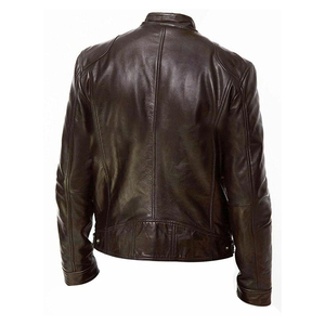 Chaqueta de Moto para Hombre, de Cuero Genuino Marrón, Ecológica, Reversible, Resistente al Viento, con Cuello Alto, Cierre de Cremallera, Corte Ajustado, para Otoño - Product Image 2