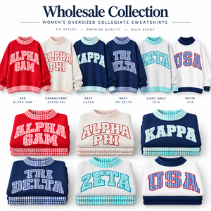 Sudadera extragrande de cuadros vichy personalizada para mujer con apliques de letras universitarias bordadas, jersey de hermandad universitaria, venta al por mayor, marca privada - Product Image 6