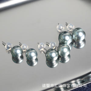 Boucles d'oreilles en perles de Tahiti de 9 à 11 mm, couleur gris platine, avec des reflets élégants, bijoux en perles d'eau de mer - Product Image 3