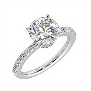 แหวนแต่งงานเพชรเม็ดเดี่ยว 2 กะรัต ผลิตในห้องปฏิบัติการ ดีไซน์แบบซีเคร็ต ฮาโล พร้อมรายละเอียดมงกุฎซ่อน ประดับเพชรแบบพาเว่ที่ให้ความรู้สึกเหมือนเพชรแท้ - Product Image 3