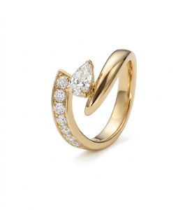 Women's 18K Gold Pear Lab Grown Diamond Engagement Ring for Women Open Bypass Ring Unique Gold Statement Ring for <b>Wedding</b> Rings - Product Image 1