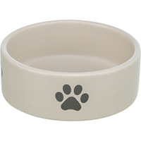 Bol en céramique pour animaux de compagnie 0,3 L 12 cm gris clair avec empreintes de pattes pour chiens et chats