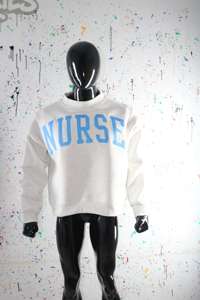 NURSE ASH GREY <b>Mock</b> <b>Neck</b> Sweatshirt 100% SKY BLUE Applique Embroidery wide <b>neck</b> Sweatshirt Finer Threads - Product Image 2