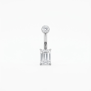 Anillo de Ombligo de Oro de 10K con Rosca Interna, Piercing para el Ombligo con Diamante de Corte Esmeralda, Joyería Corporal para Mujer, Compromiso, Boda, Fiesta - Product Image 1