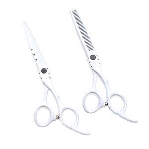 Juego de Tijeras Profesionales para Adelgazar el Cabello, Hoja de Acero Inoxidable, Mango de Plástico, para Diestros, Mango Largo, Color Blanco, Embalaje Personalizado - Product Image 1