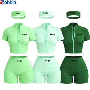 Conjuntos Deportivos de Verano para Mujer, Ropa Urbana Personalizada, Chaqueta de Manga Corta con Cierre y Pantalones Cortos, Conjunto de 3 Piezas, Tendencia en Ventas - Product Image 5