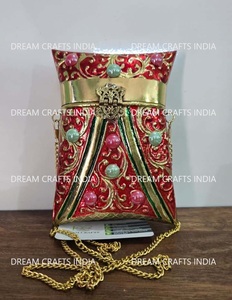 Bolso de mano de latón con diseño grabado, hermosos colores, forma irregular, bolso largo colgante hecho a mano para boda - Product Image 5