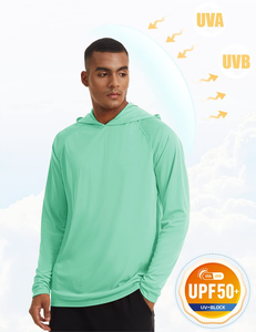 เสื้อยืดตกปลาผู้ชายสีพื้นแบบมีฮู้ด ป้องกันแสงแดด UPF 50+ แขนยาว เสื้อกีฬาตกปลา ป้องกันผื่นแดง - Product Image 2