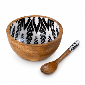 Handcrafted <b>Mango</b> <b>Wood</b> Enamel Printed Salad <b>Bowl</b> with Spoon Food Safe Wooden Serving <b>Bowl</b> for Salad Fruit Snacks Kitchen Dining - Product Image 1