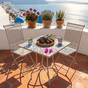 Ensemble bistrot mosaïque en métal antique avec <span class=keywords><strong>table</strong></span> <span class=keywords><strong>pliante</strong></span> et chaises à dossier haut, plateau décoratif en carreaux, mobilier de <span class=keywords><strong>jardin</strong></span>, patio, café, balcon, ensemble de salle à manger - Product Image 1