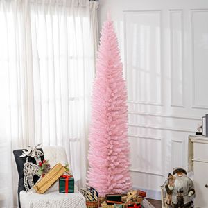 "8ft Pre-Lit Artificial Christmas <b>Tree</b> with Realistic Branches & 618 Tips <b>Plastic</b> Base 180cm Pink Decorated Warm Light" - Product Image 2