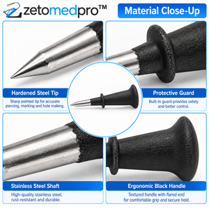 3.5 Inch Steel Scratch Awl Leather Stitching Piercing <b>Tool</b> Black Ergonomic Handle Protective Guard ZETOMEDPRO - Product Image 3