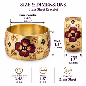 กำไลข้อมือทองชุบลายดอกไม้สีม่วงเพ้นท์มือ  กำไลทองเหลืองเคลือบลายดอกไม้  เครื่องประดับสไตล์อินเดีย ขายส่ง B2B - Product Image 2