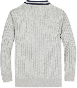 2026 <b>Women's</b> V-Neck Cable Knit <b>Cardigan</b> <b>with</b> Contrast Trim <b>Pockets</b> and Buttons - Product Image 2