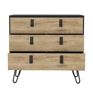 Commode moderne à trois tiroirs Huna avec pieds en épingle à cheveux et accents en métal - Product Image 6