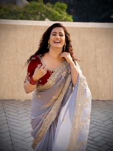 Designer Embroidery And Sequence Work Fandy <b>Satin</b> Silk <b>Saree</b> With Multi Sequence Embroidery Work Unstitched Blouse - Product Image 3