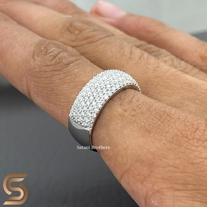 <b>Men</b>’s Moissanite Diamond <b>Ring</b> 925 Sterling <b>Silver</b> Pavé Wide Band Iced Out Wedding Eternity <b>Ring</b> Hip Hop Jewelry - Product Image 4