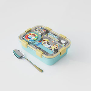Boîte à bento mignonne pour enfants, boîte à lunch rectangulaire en plastique avec couvercle et cuillère, boîte à lunch portable pour le bureau - Product Image 1