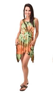 Vestido de verano de rayón con estampado tie-dye estilo bohemio, con bolsillos y dobladillo de hada - Product Image 3