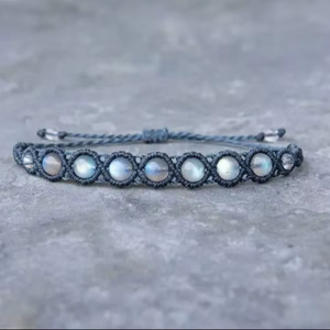 Handmade Macrame Moonstone <b>Bracelet</b> Rainbow Moonstone Beads Gray Cord <b>Adjustable</b> Boho Healing Jewelry for Women - Product Image 1