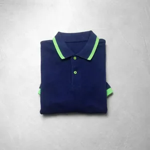 เสื้อโปโลชาย สีกรมท่า แต่งขอบสีเขียวมะนาว แบบเรียบ แขนสั้น คอเสื้อมีปลาย ไซส์ S-3XL - Product Image 5