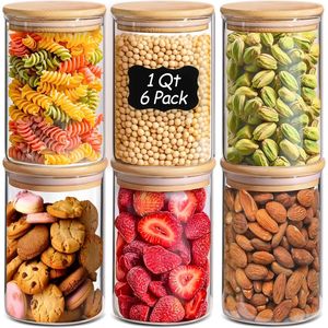 1 Qt <b>Clear</b> Glass Storage <b>Containers</b> with Lids Organize Pantry Food Storage Jar Canister Set of 6 Food Storage & <b>Container</b> - Product Image 1