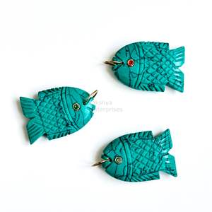 Colgante de pez turquesa azul AAA tallado a mano, amuleto de pez de piedra preciosa, plata 925, hecho a mano, cristal curativo, para fabricación de joyas al por mayor - Product Image 1