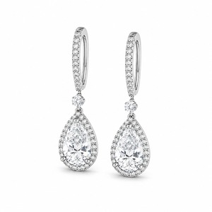 Pendientes de Oro Blanco con Diamantes en Forma de Pera, Joyería de Boda para Mujer, Engaste de Bisel, Estilo Clásico - Product Image 3
