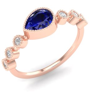 Bague de fiançailles en moissanite REYES, prix de gros usine, en or rose 14 carats avec saphir bleu, bijoux fins pour femme - Product Image 2