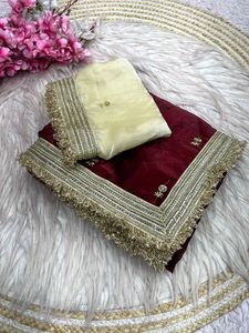 Sari en satin Fandy de créateur exclusif, avec chemisier élégant, style ethnique chic, dernière tendance, pour mariée, indien, modeste, pour soirée, pour femme - Product Image 3