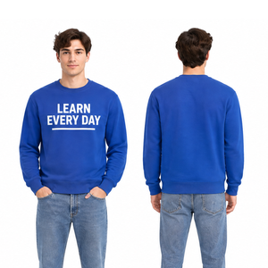 เสื้อสเวตเชิ้ตคอกลมสีน้ำเงินรอยัลแบบ OEM สั่งทำพิเศษ พิมพ์ลาย Bold Learn Every Day สไตล์ลำลอง - Product Image 4