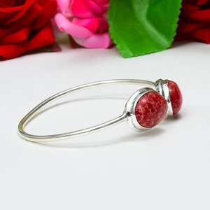 Bracelet manchette en argent sterling 925 fait main avec jaspe de sédiments marins et pierres précieuses, cadeau de fiançailles pour femme - Product Image 4