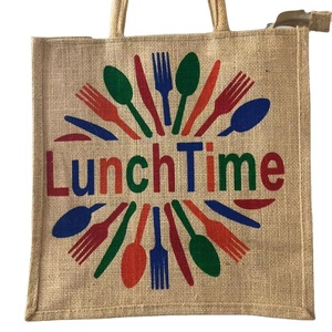Bolsas de almuerzo de yute y poliéster ecológicas de Venta caliente con diseño de cubiertos para comida y picnics - Product Image 1