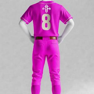 Uniforme de Béisbol de Manga Corta para Hombre, Color Rosa y Blanco, con Estampado Sublimado, Material 100% Poliéster de Alta Calidad, por RIVIAN ATLANTIC - Product Image 3